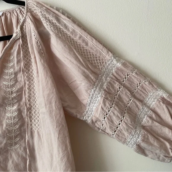 Mango Embroidered Linen Cotton Blouse Balloon  Sleeve washed pink sz med/6 - Picture 7 of 13